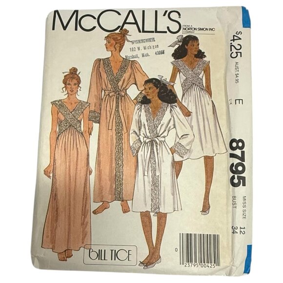 Vintage McCalls 8795 Sewing Pattern Misses Robe & Nightgown Bill Tice Size 12 - Picture 2 of 8